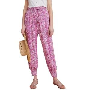 Anthropologie Pants Womens XS Pink Foral Tassel Belt Smocked Jogger Boho #MN14-3